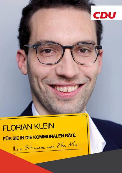 Florian Klein
26 Jahre 
Wirtschaftswissenschaftler 

Florian Klein kandidiert sowohl auf Platz 21 der Stadtratsliste als auch auf Platz 26 der Verbandsgemeinderatsliste. - Florian Klein
26 Jahre 
Wirtschaftswissenschaftler 

Florian Klein kandidiert sowohl auf Platz 21 der Stadtratsliste als auch auf Platz 26 der Verbandsgemeinderatsliste.