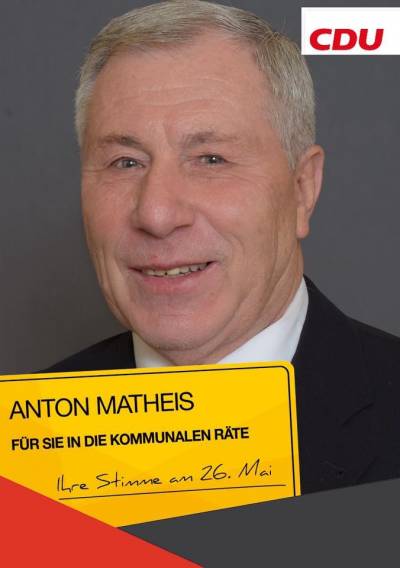 Anton Matheis
71 Jahre
Rentner

Anton Matheis ist auf Platz 4 der Stadtratsliste und auf Platz 8 der Verbandsgemeinderatsliste zu finden. - Anton Matheis
71 Jahre
Rentner

Anton Matheis ist auf Platz 4 der Stadtratsliste und auf Platz 8 der Verbandsgemeinderatsliste zu finden.