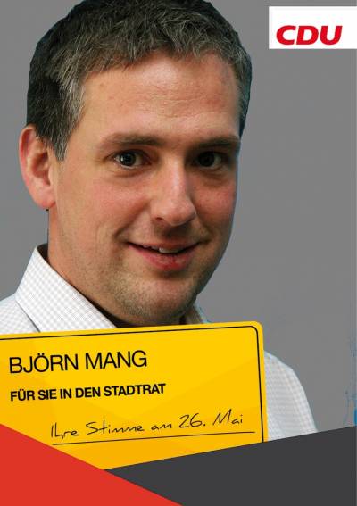 Björn Mang
45 Jahre 
Dachdeckermeister

Björn Mang ist auf der Stadtratsliste auf Platz 13 zu finden. - Björn Mang
45 Jahre 
Dachdeckermeister

Björn Mang ist auf der Stadtratsliste auf Platz 13 zu finden.