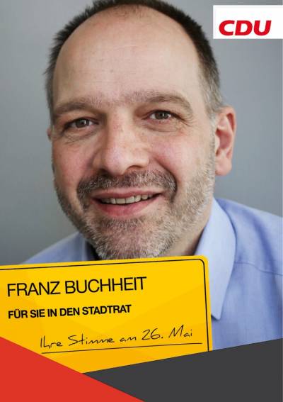 Franz Buchheit
51 Jahre
Dreher

Franz Buchheit ist auf Platz 6 der Stadtratsliste zu finden. - Franz Buchheit
51 Jahre
Dreher

Franz Buchheit ist auf Platz 6 der Stadtratsliste zu finden.